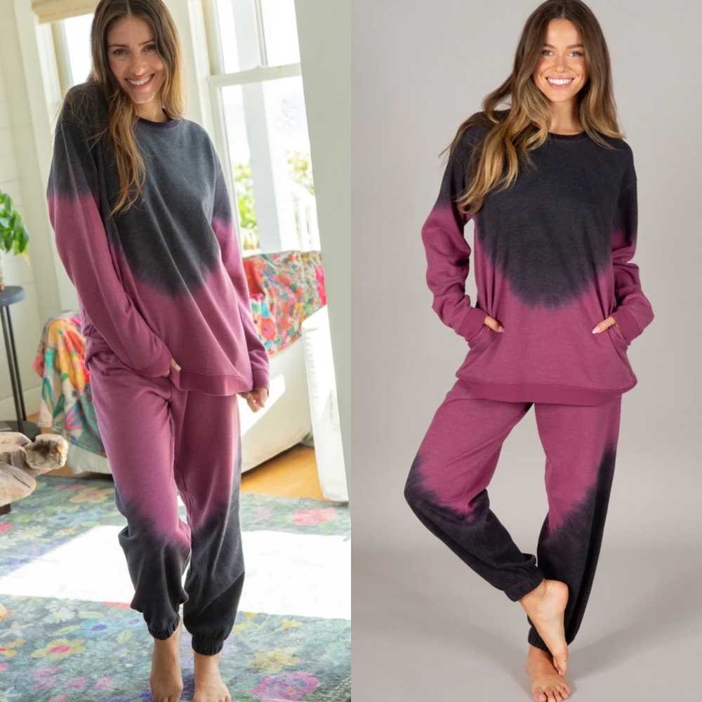Natural Life Ombre Comfy Pocket Sweatshirt and joggers set - Charcoal Mauve